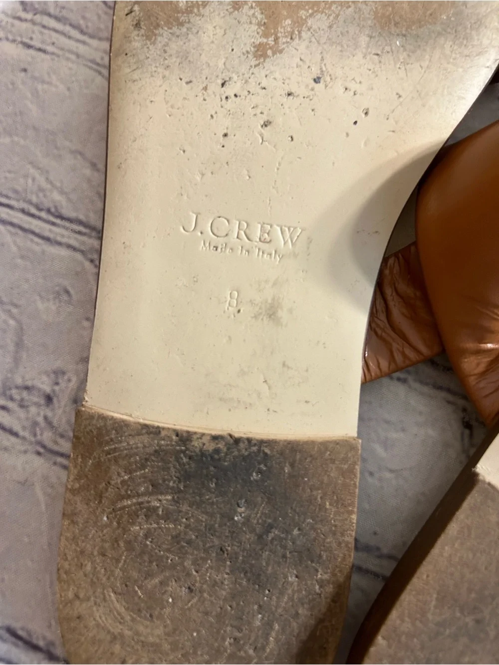 J.CREW MINIMALIST TWO-BAND CARMEL BROWN SLIDE SANDALS WOMENS SIZE 8